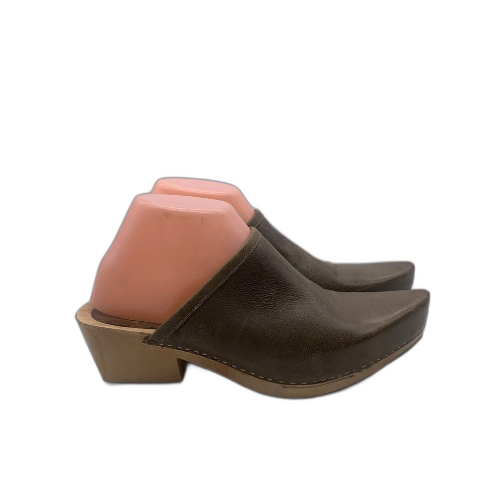Vialis Cristina Clogs Slip On Shoes Leather Spain Sz 9 Swedish Mules Wooden